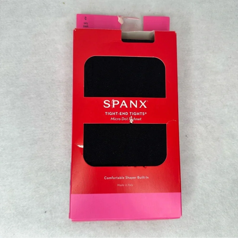 Spanx Tight End Tights Micro Dot Fishnet Tights in Very Black. Sz: C